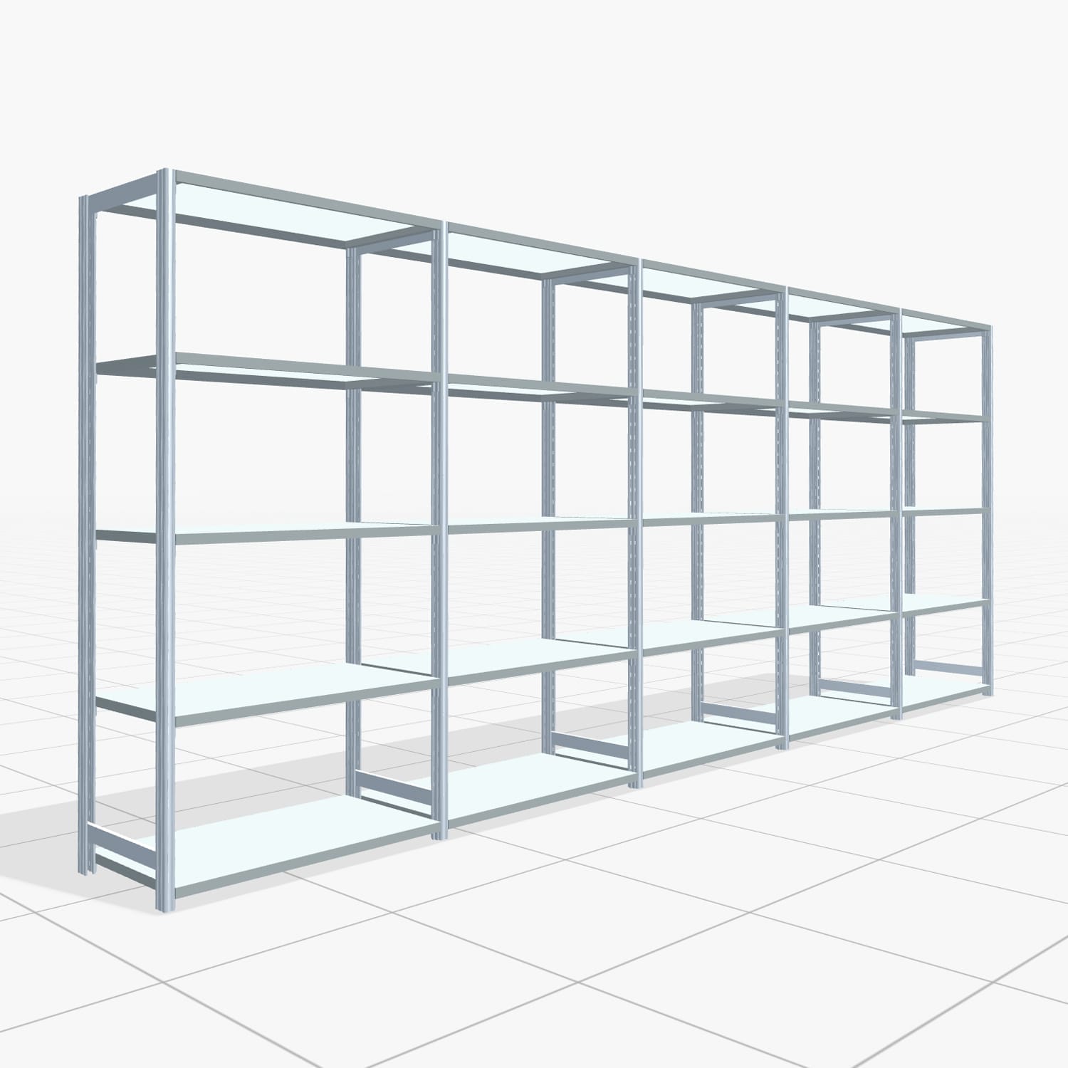 Fachbodenregal FBX 4000, H: 2.000 mm, B: 4.857 mm mm, T: 500 mm, Ebenen: 5