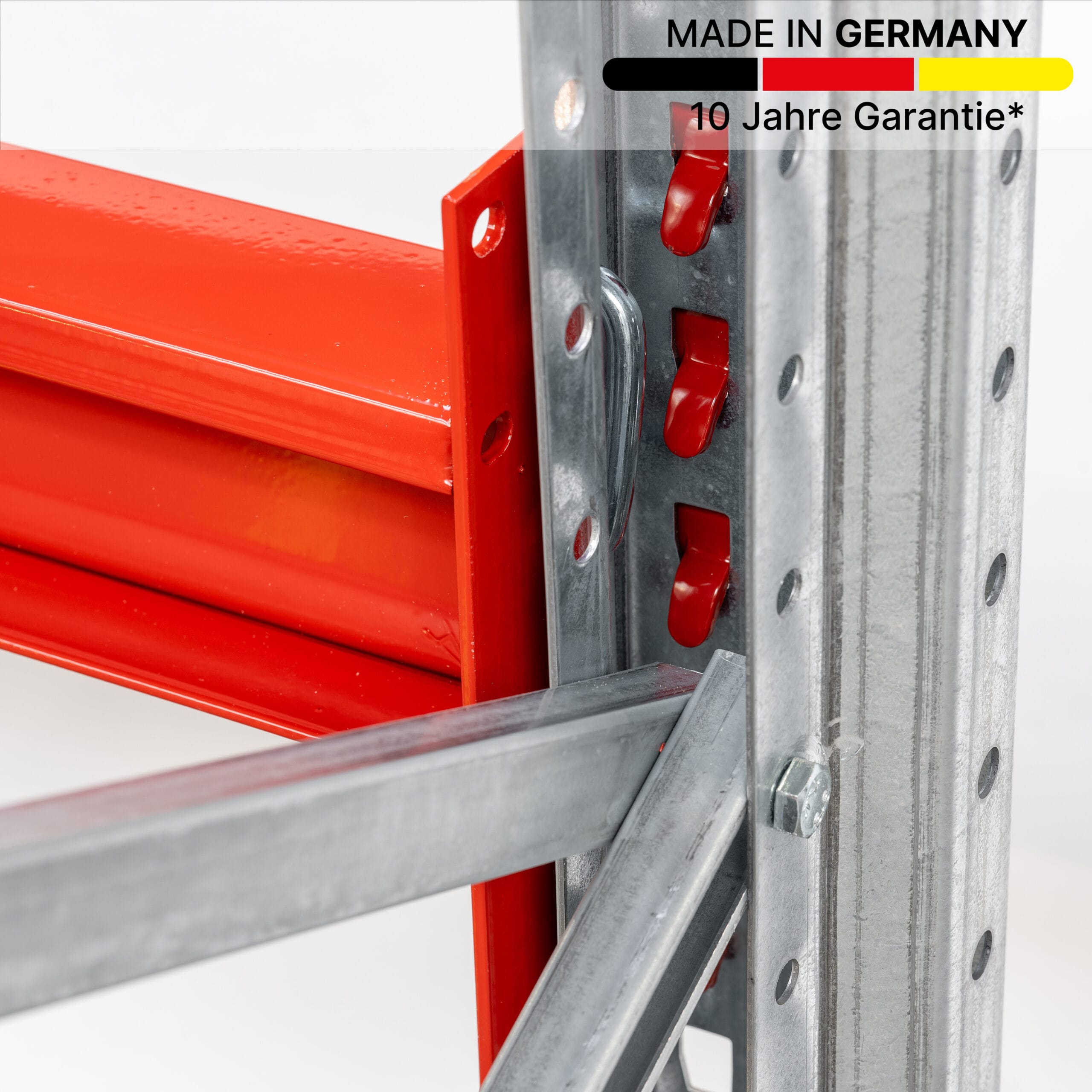 Palettenregal - Detailansicht, mit MADE IN GERMANY Sticker