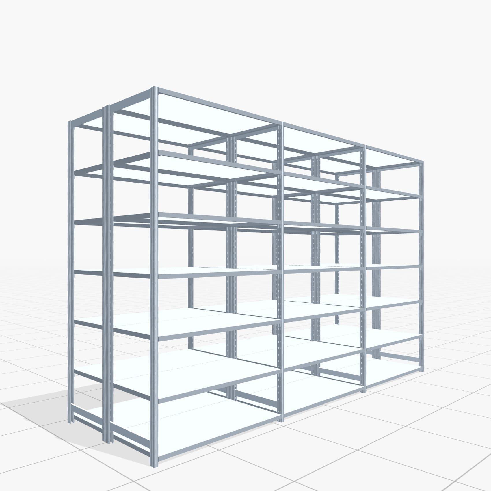 Fachbodenregal FBX 4000, H: 2.350 mm, B: 3.623 mm mm, T: 600 mm, Ebenen: 7