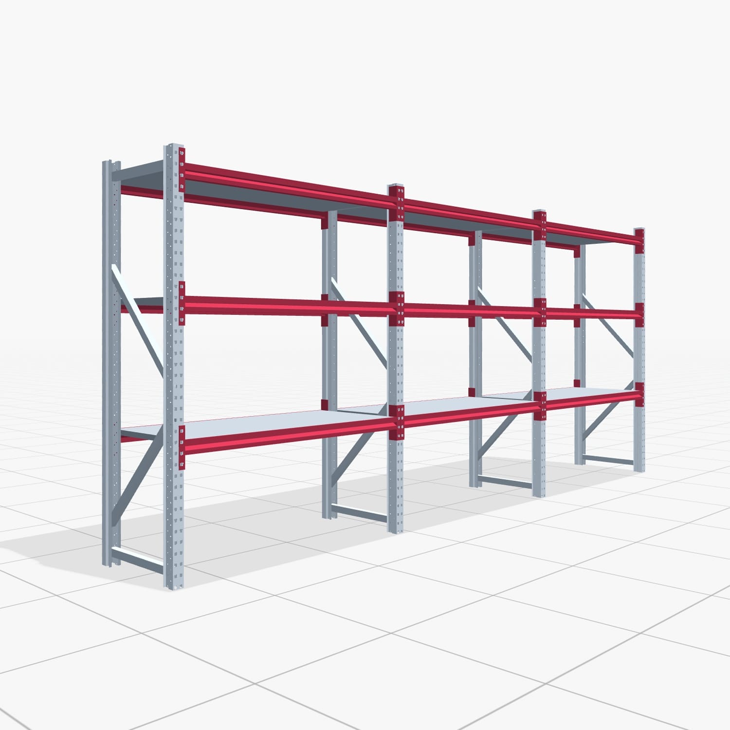 Weitspannregale WSX 5000, H: 2.000 mm, B: 4.748 mm mm, T: 600 mm, Ebenen: 4, Feldbreite: 1.500 mm, Auflage: Stahlboden