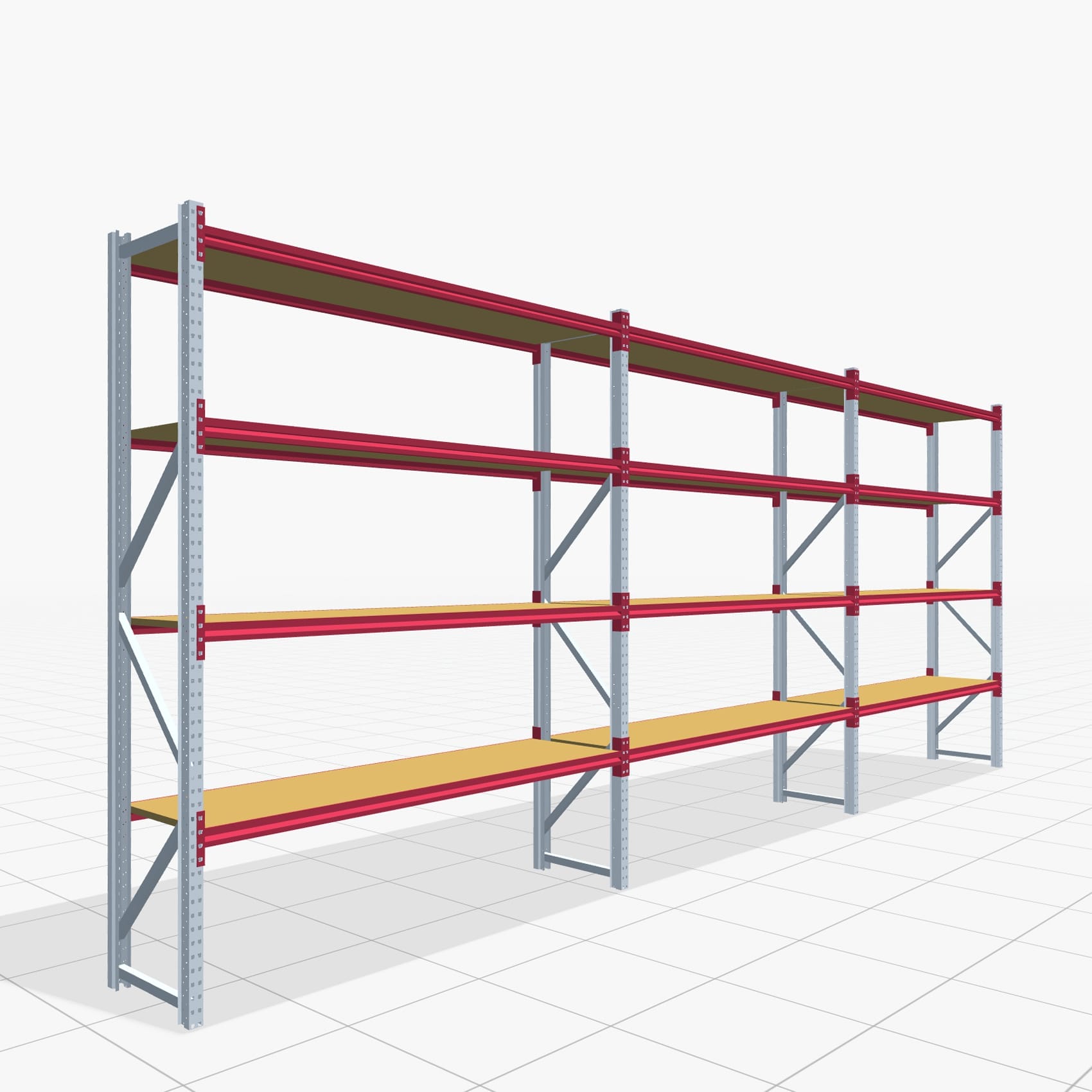 Weitspannregale WSX 5000, H: 3.000 mm, B: 7.718 mm mm, T: 600 mm, Ebenen: 5, Feldbreite: 2.500 mm, Auflage: Spanplatte
