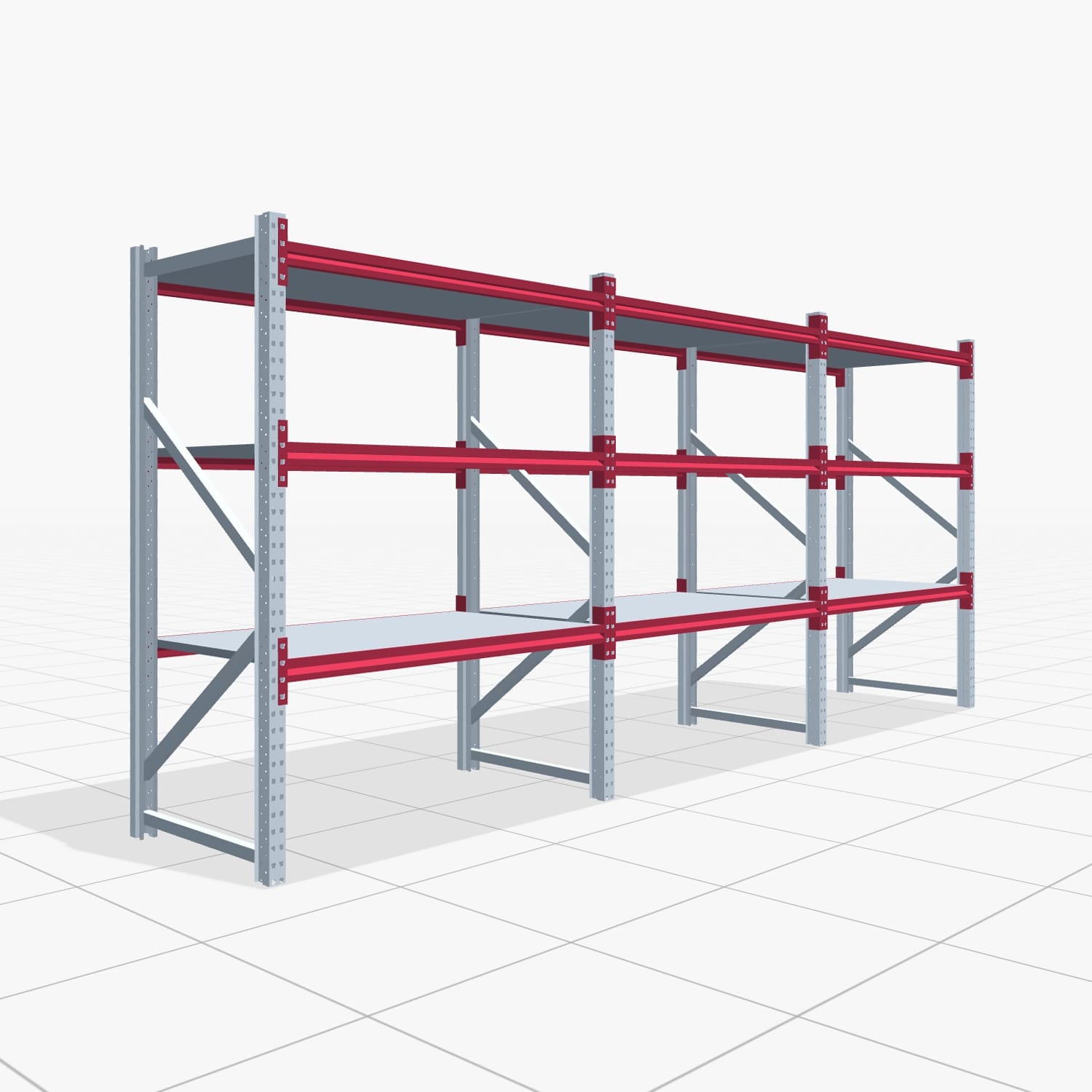 Weitspannregale WSX 5000, H: 2.000 mm, B: 4.748 mm mm, T: 800 mm, Ebenen: 4, Feldbreite: 1.500 mm, Auflage: Stahlboden