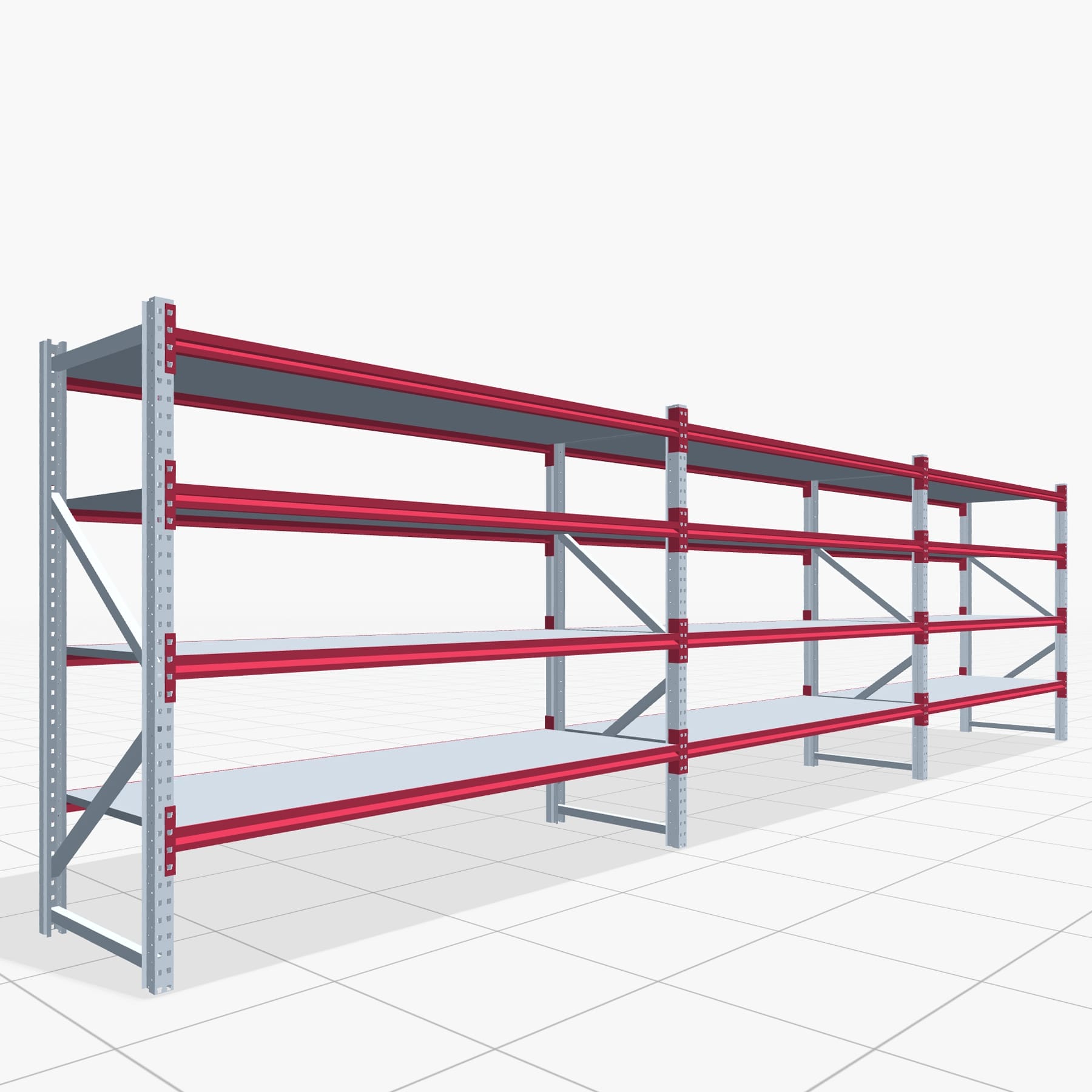 Weitspannregale WSX 5000, H: 2.000 mm, B: 7.718 mm mm, T: 800 mm, Ebenen: 5, Feldbreite: 2.500 mm, Auflage: Stahlboden