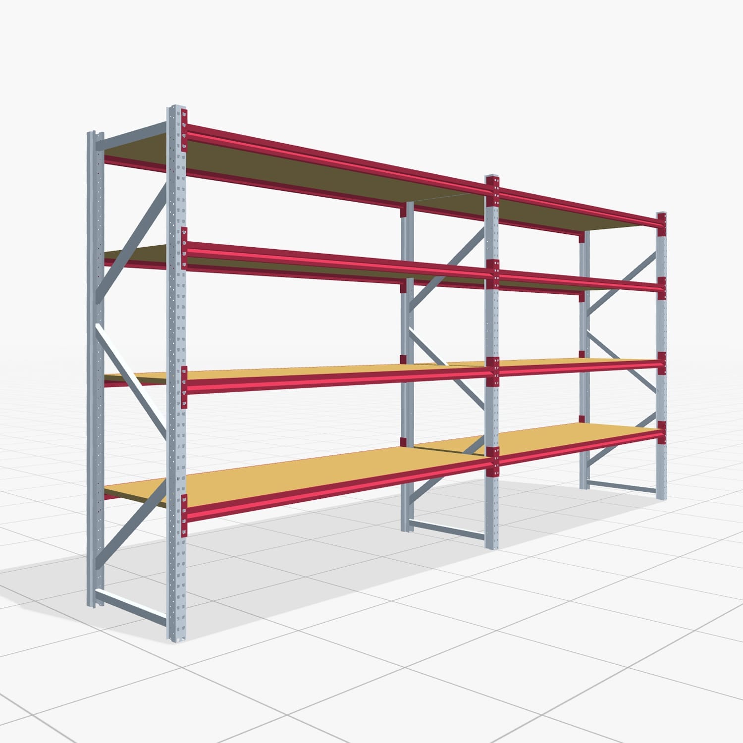 Weitspannregale WSX 5000, H: 2.400 mm, B: 5.167 mm mm, T: 800 mm, Ebenen: 5, Feldbreite: 2.500 mm, Auflage: Spanplatte