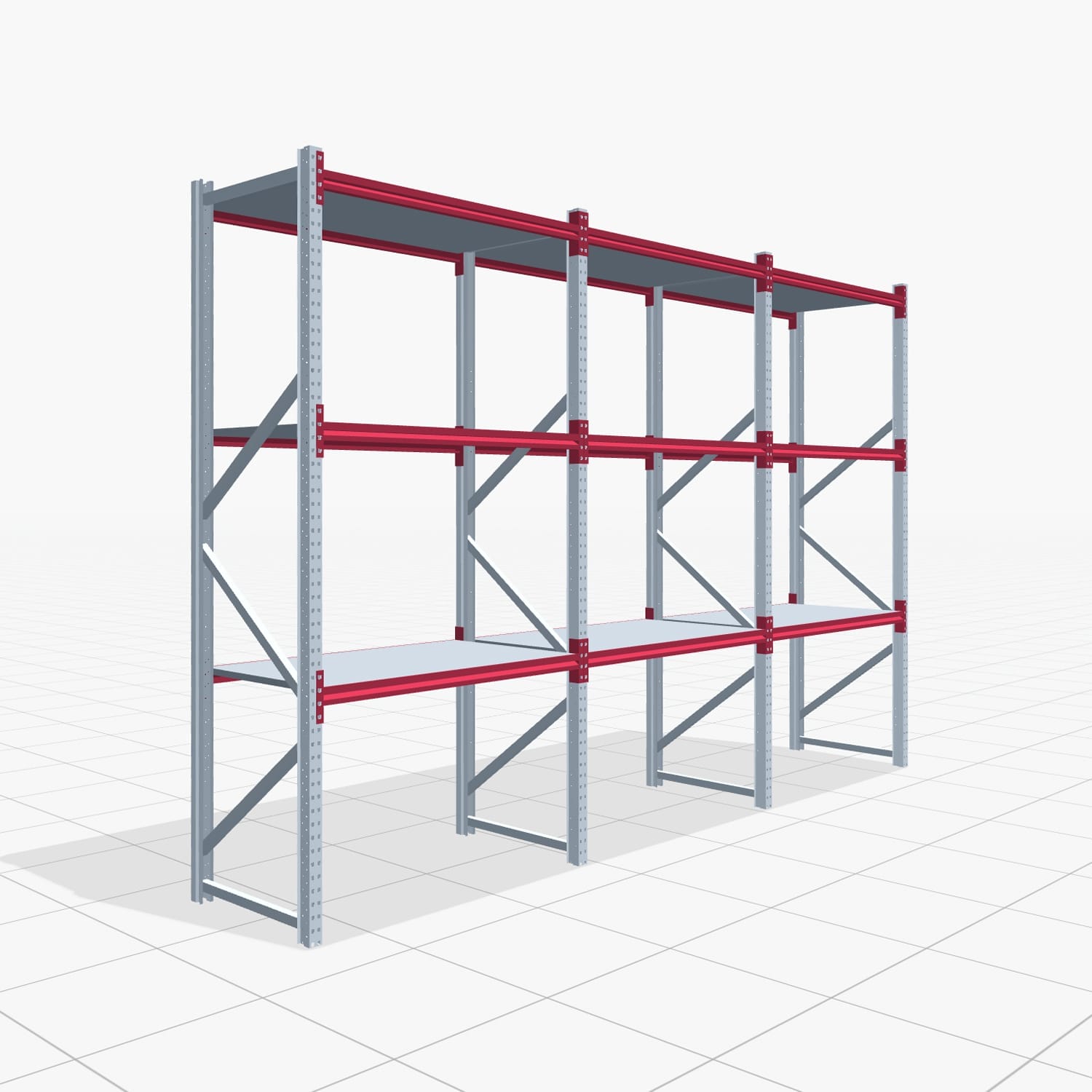 Weitspannregale WSX 5000, H: 3.000 mm, B: 4.748 mm mm, T: 800 mm, Ebenen: 4, Feldbreite: 1.500 mm, Auflage: Stahlboden