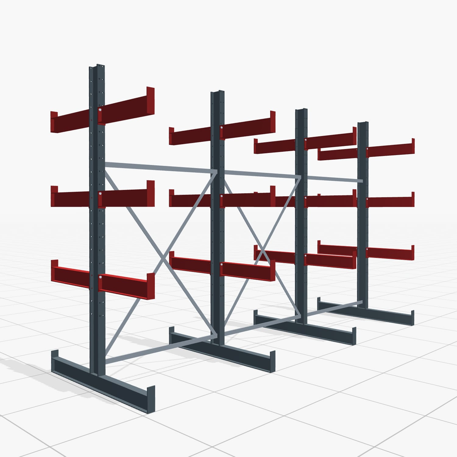 Kragarmregal Handbedient KHX 3000, H: 2.500 mm, B: 3.931 mm mm, Armlänge: 1.880 kg, Zweiseitige Nutzung