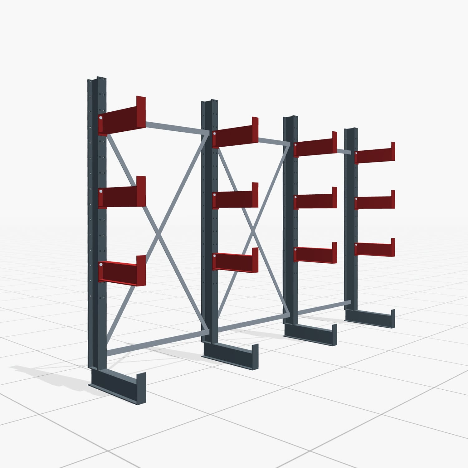 Kragarmregal Handbedient KHX 3000, H: 2.000 mm, B: 3.067 mm mm, Armlänge: 2.680 kg, Einseitige Nutzung