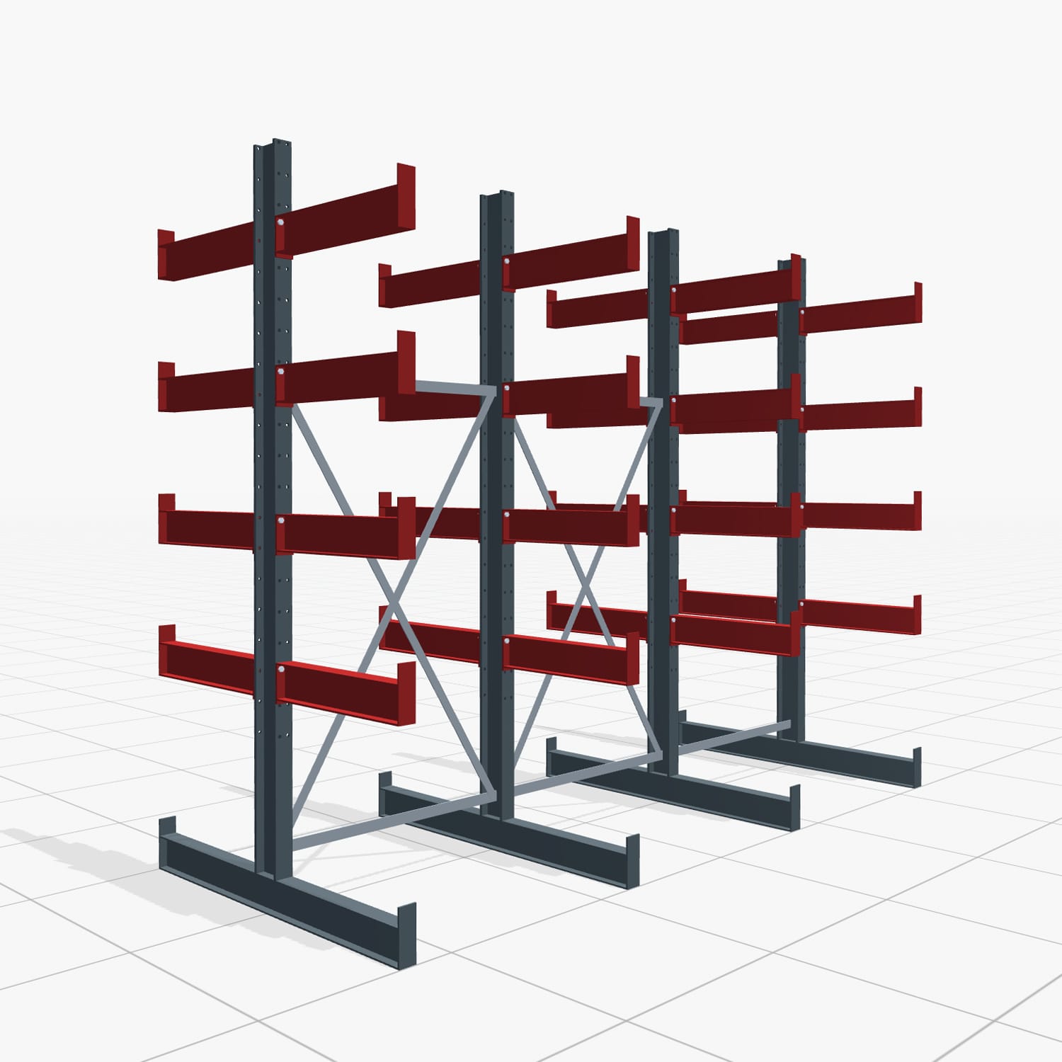 Kragarmregal Handbedient KHX 3000, H: 2.500 mm, B: 3.067 mm mm, Armlänge: 1.880 kg, Zweiseitige Nutzung