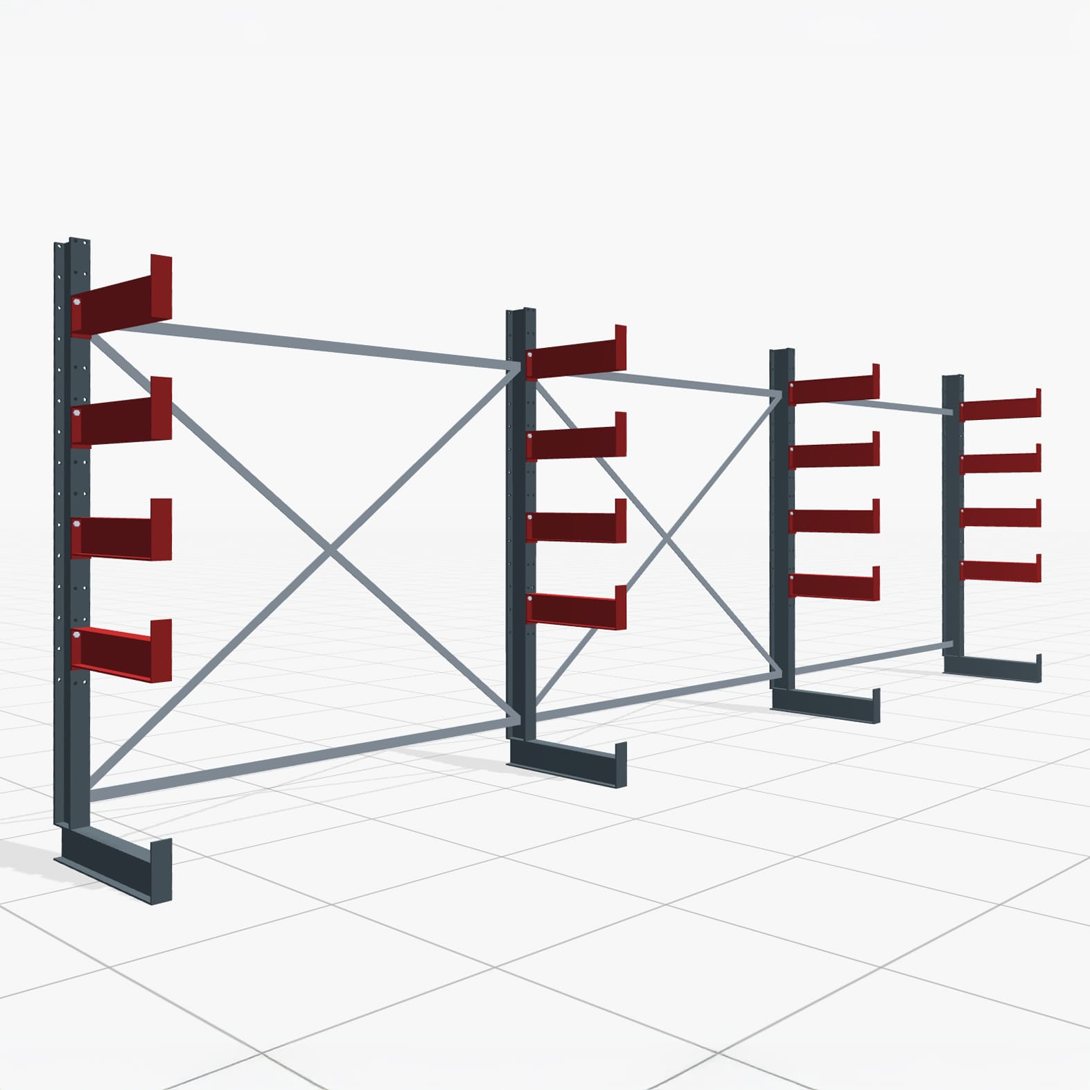Kragarmregal Handbedient KHX 3000, H: 2.000 mm, B: 6.076 mm mm, Armlänge: 2.240 kg, Einseitige Nutzung