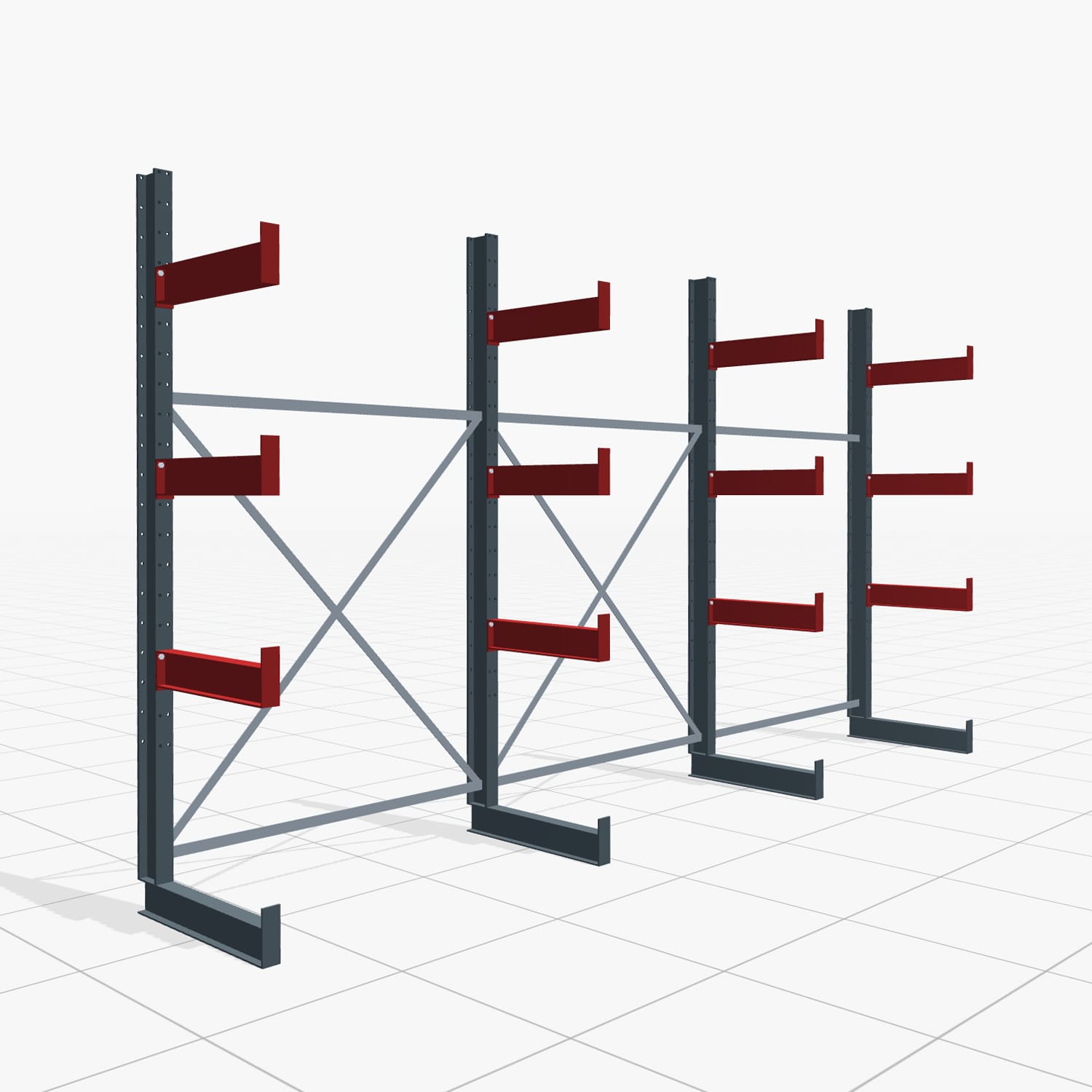 Kragarmregal Handbedient KHX 3000, H: 2.500 mm, B: 4.576 mm mm, Armlänge: 1.880 kg, Einseitige Nutzung