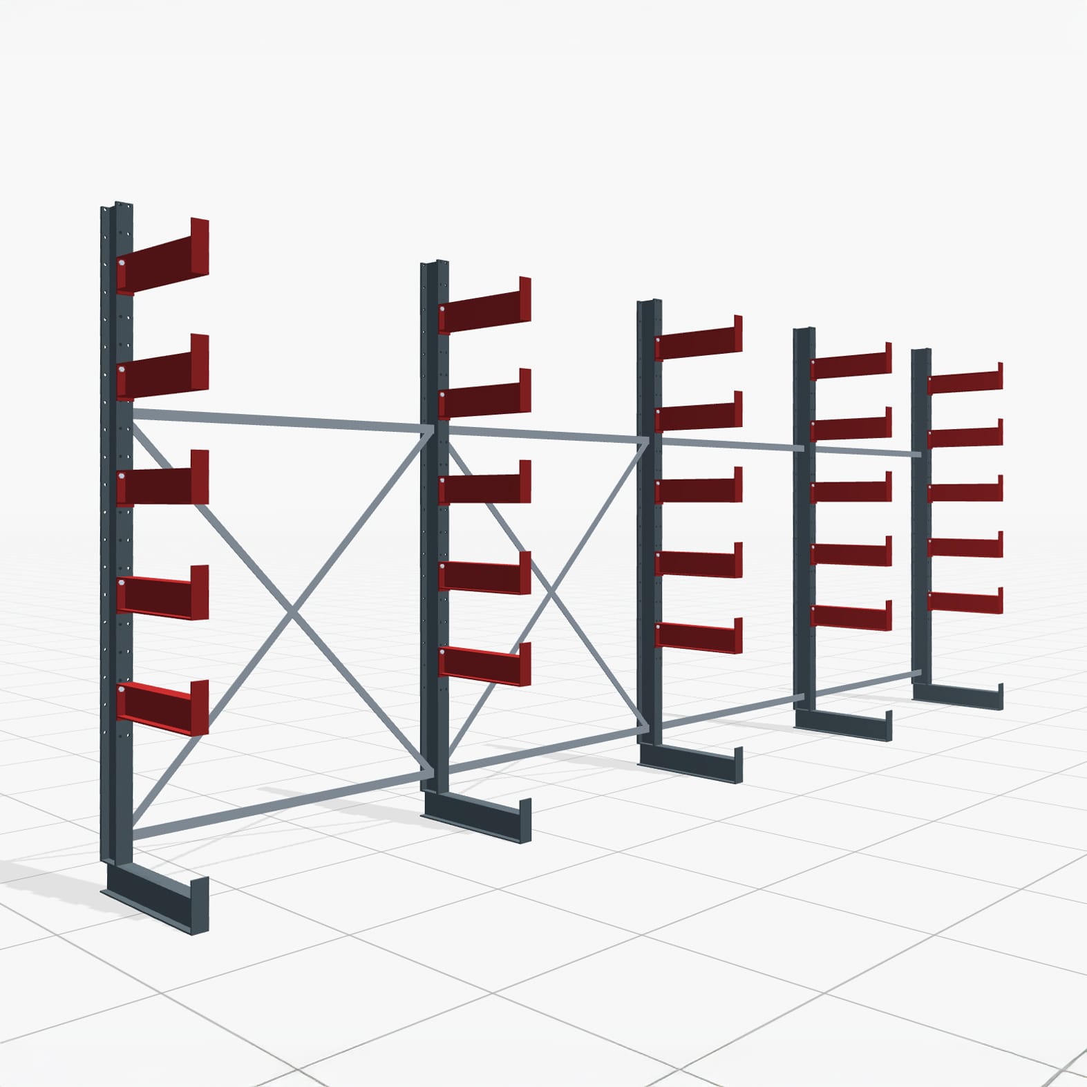 Kragarmregal Handbedient KHX 3000, H: 2.500 mm, B: 6.077 mm mm, Armlänge: 2.240 kg, Einseitige Nutzung