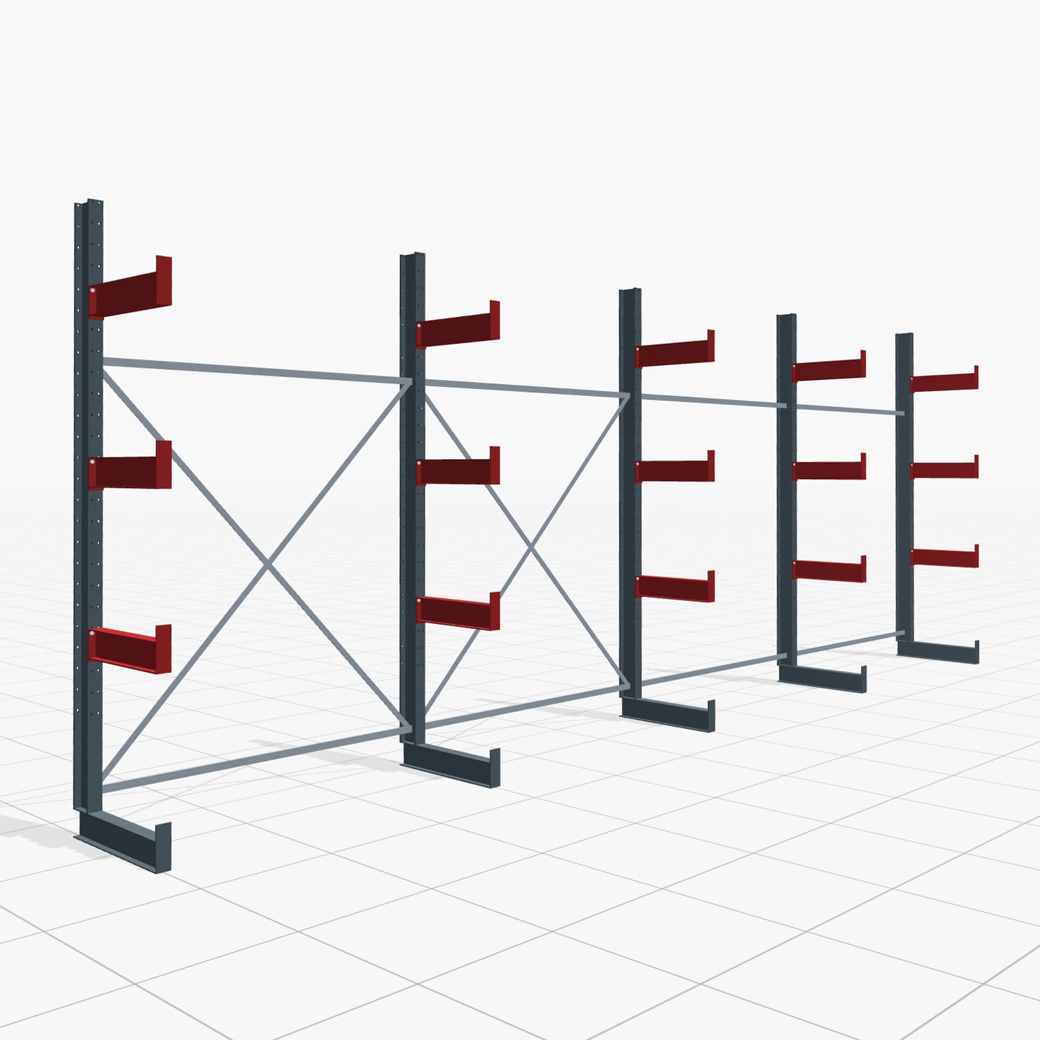 Kragarmregal Handbedient KHX 3000, H: 3.000 mm, B: 8.077 mm mm, Armlänge: 2.680 kg, Einseitige Nutzung