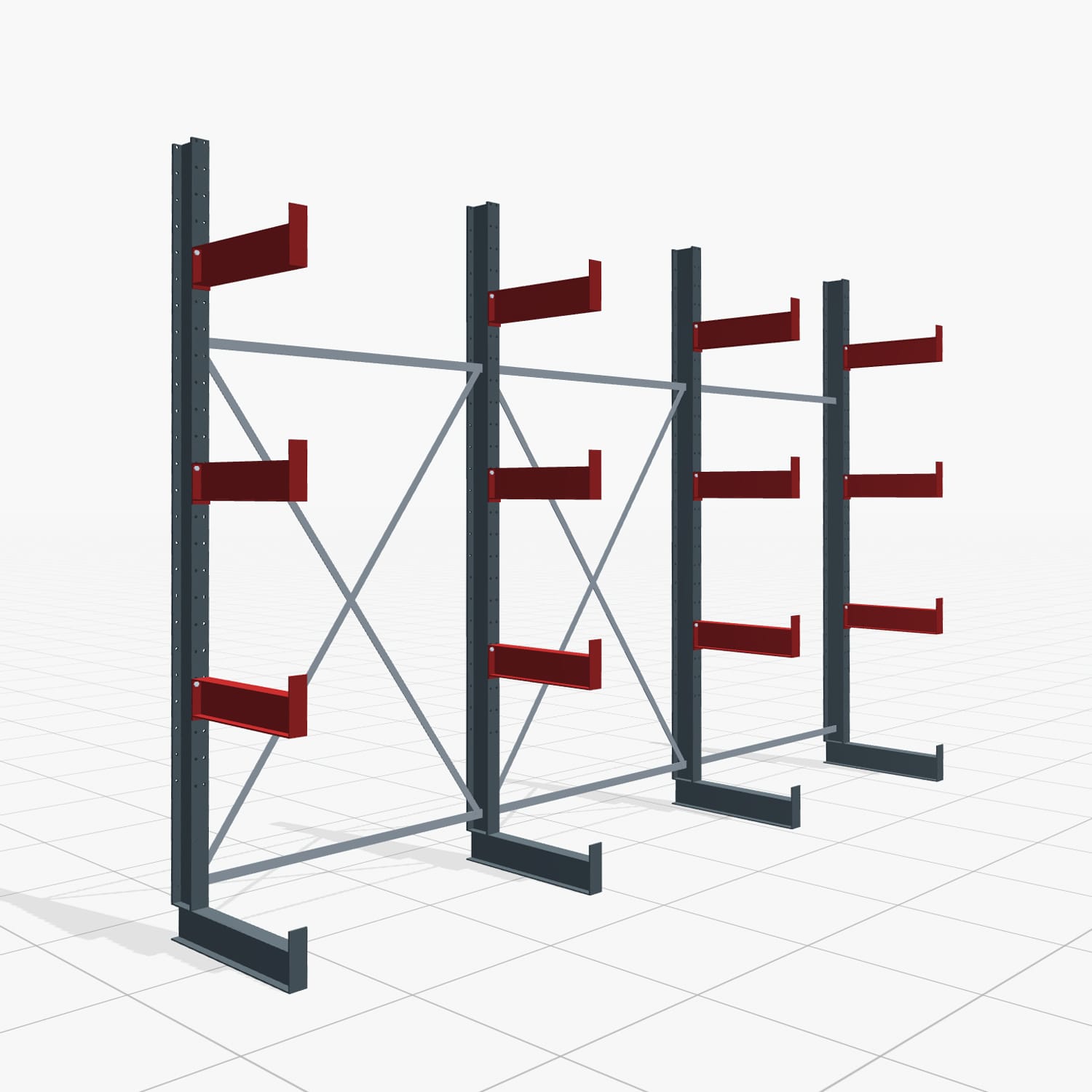 Kragarmregal Handbedient KHX 3000, H: 3.000 mm, B: 4.576 mm mm, Armlänge: 2.000 kg, Einseitige Nutzung