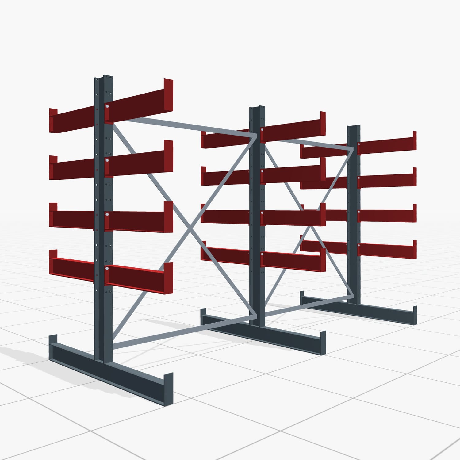 Kragarmregal Handbedient KHX 3000, H: 2.000 mm, B: 3.075 mm mm, Armlänge: 1.880 kg, Zweiseitige Nutzung