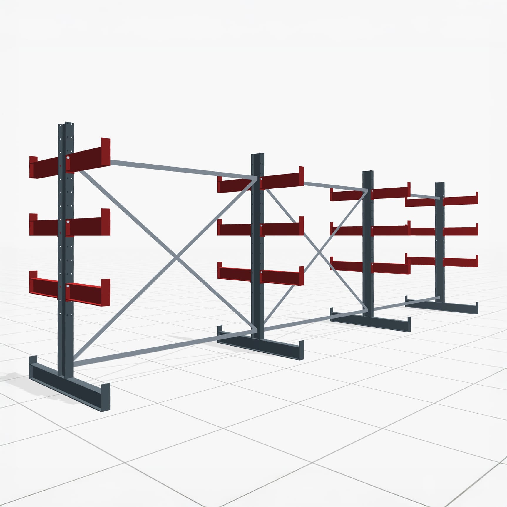 Kragarmregal Handbedient KHX 3000, H: 2.000 mm, B: 6.076 mm mm, Armlänge: 2.240 kg, Zweiseitige Nutzung