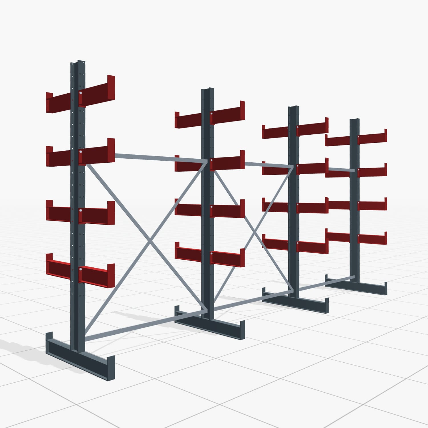 Kragarmregal Handbedient KHX 3000, H: 2.500 mm, B: 4.576 mm mm, Armlänge: 2.680 kg, Zweiseitige Nutzung