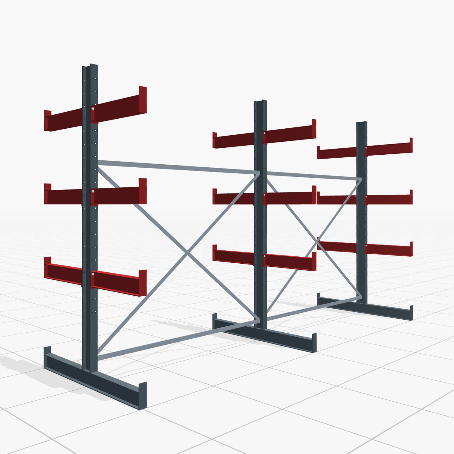 Kragarmregal Handbedient KHX 3000, H: 2.500 mm, B: 4.075 mm mm, Armlänge: 2.600 kg, Zweiseitige Nutzung