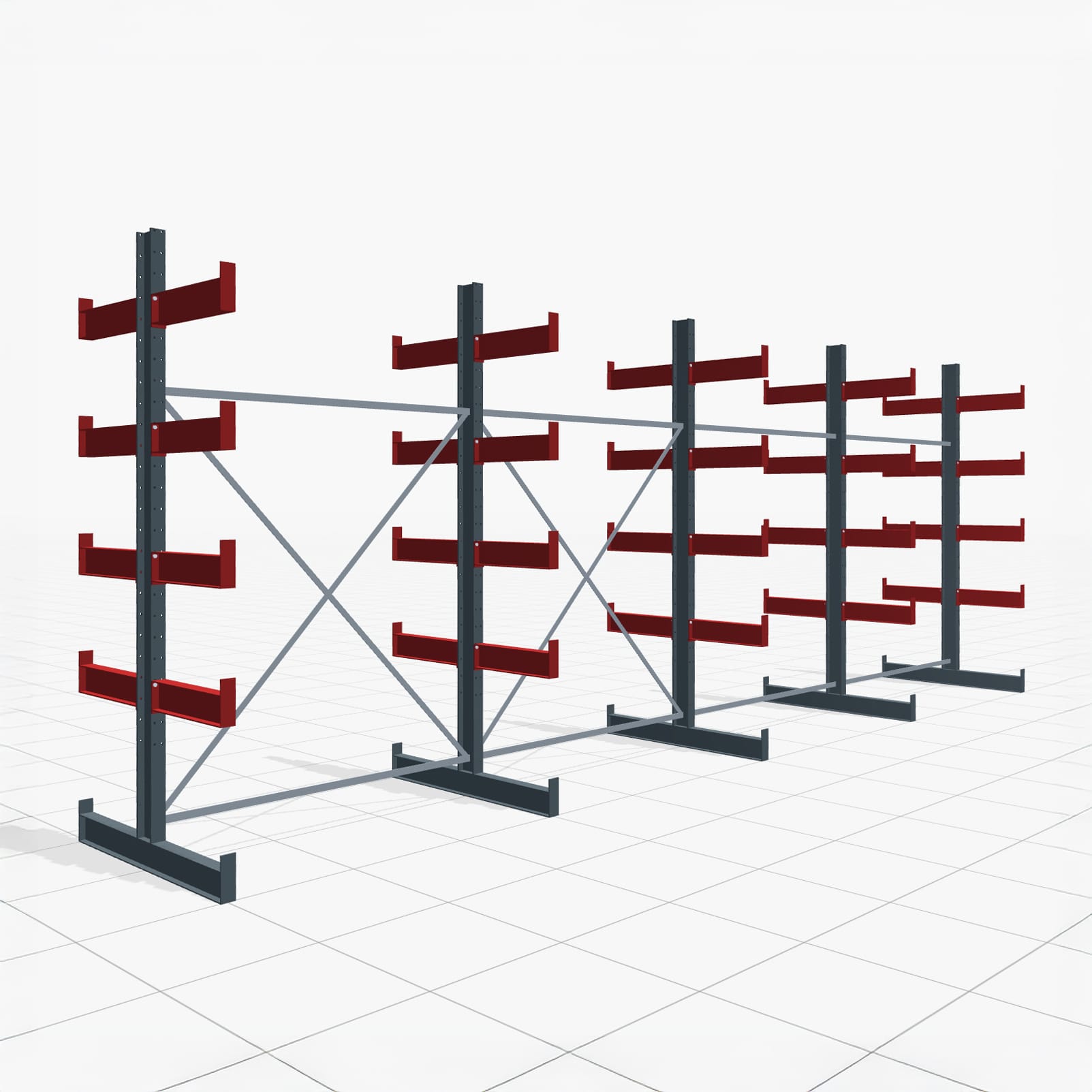 Kragarmregal Handbedient KHX 3000, H: 3.000 mm, B: 8.077 mm mm, Armlänge: 2.240 kg, Zweiseitige Nutzung
