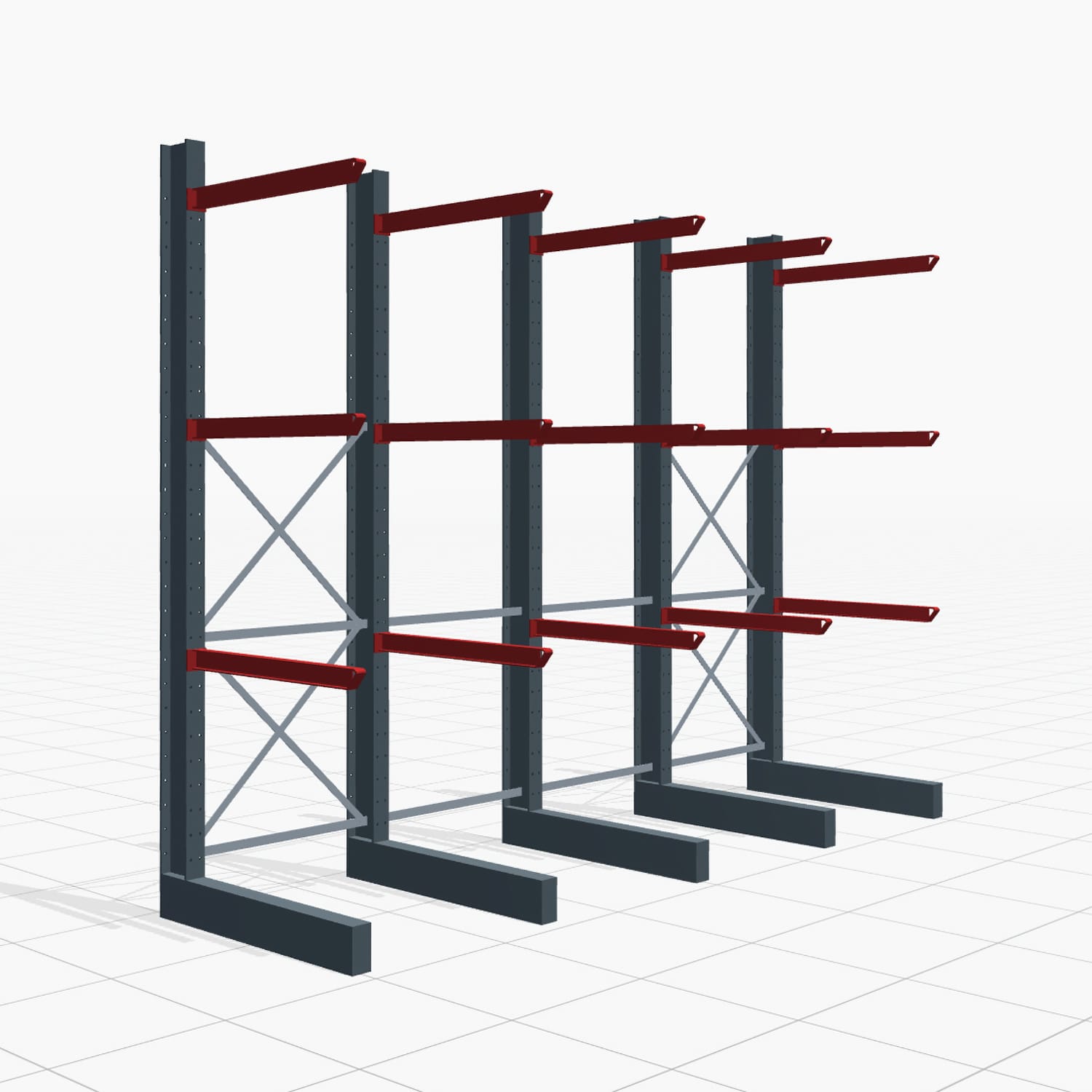 Kragarmregal Staplerbedient KSX 2000, H: 3.000 mm, B: 4110 mm, Armlänge: 1.000 mm, Einseitige Nutzung