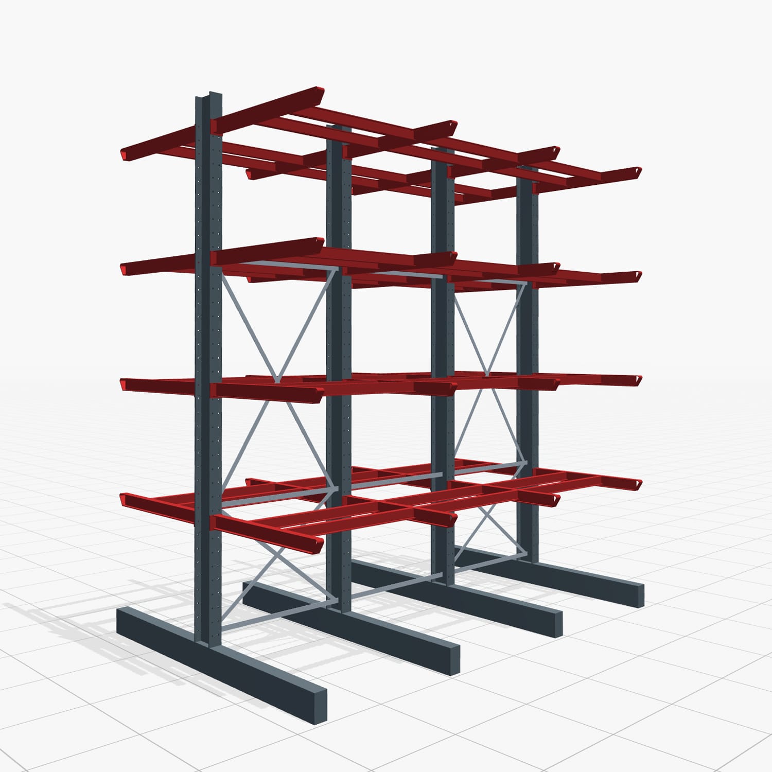 Kragarmregal Staplerbedient KSX 2000, H: 4.000 mm, B: 3700 mm, Armlänge: 1.200 mm, Zweiseitige Nutzung