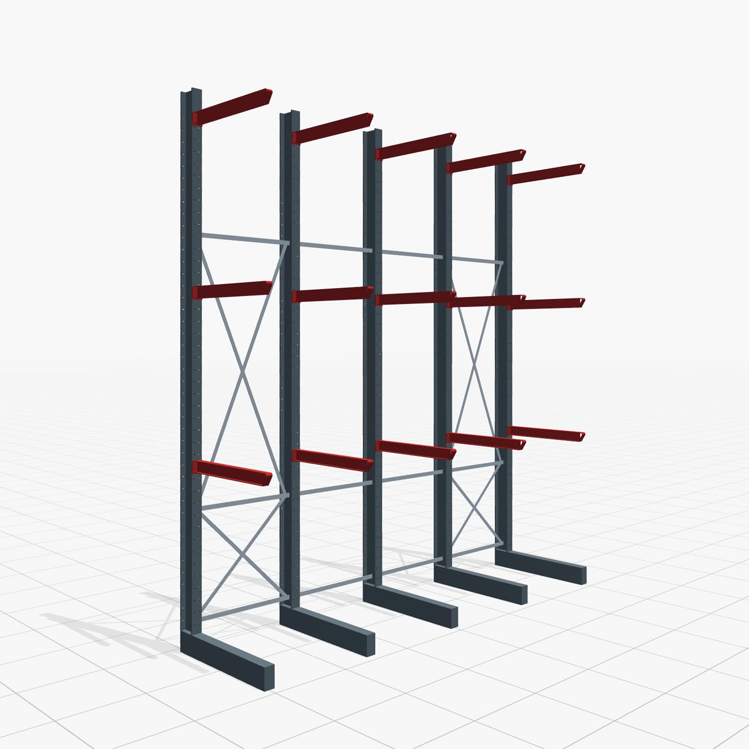 Kragarmregal Staplerbedient KSX 2000, H: 4.500 mm, B: 4110 mm, Armlänge: 1.000 mm, Einseitige Nutzung