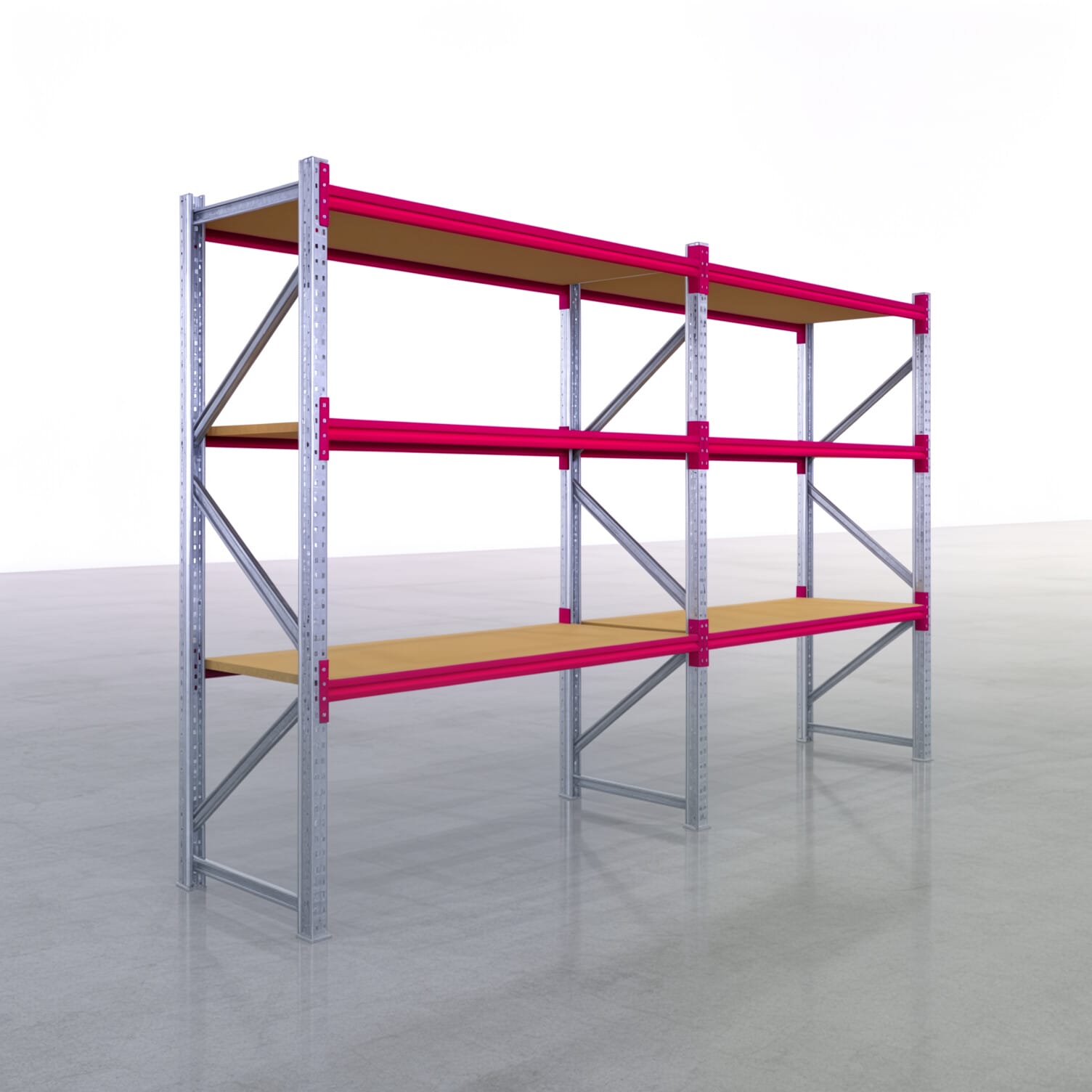 Weitspannregale WSX 5000, H: 2.400 mm, B: 4.177 mm mm, T: 800 mm, Ebenen: 4, Feldbreite: 2.000 mm, Auflage: Spanplatte