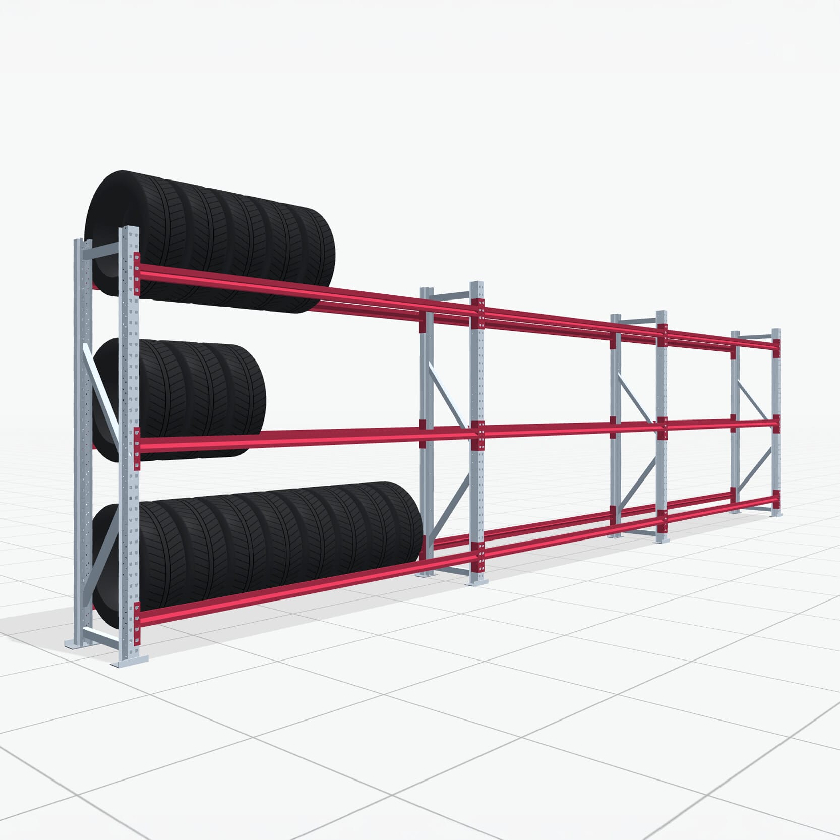 Reifenregale RSX 5000, H: 2.000 mm, B: 7.718 mm mm, T: 500 mm (16 - 18