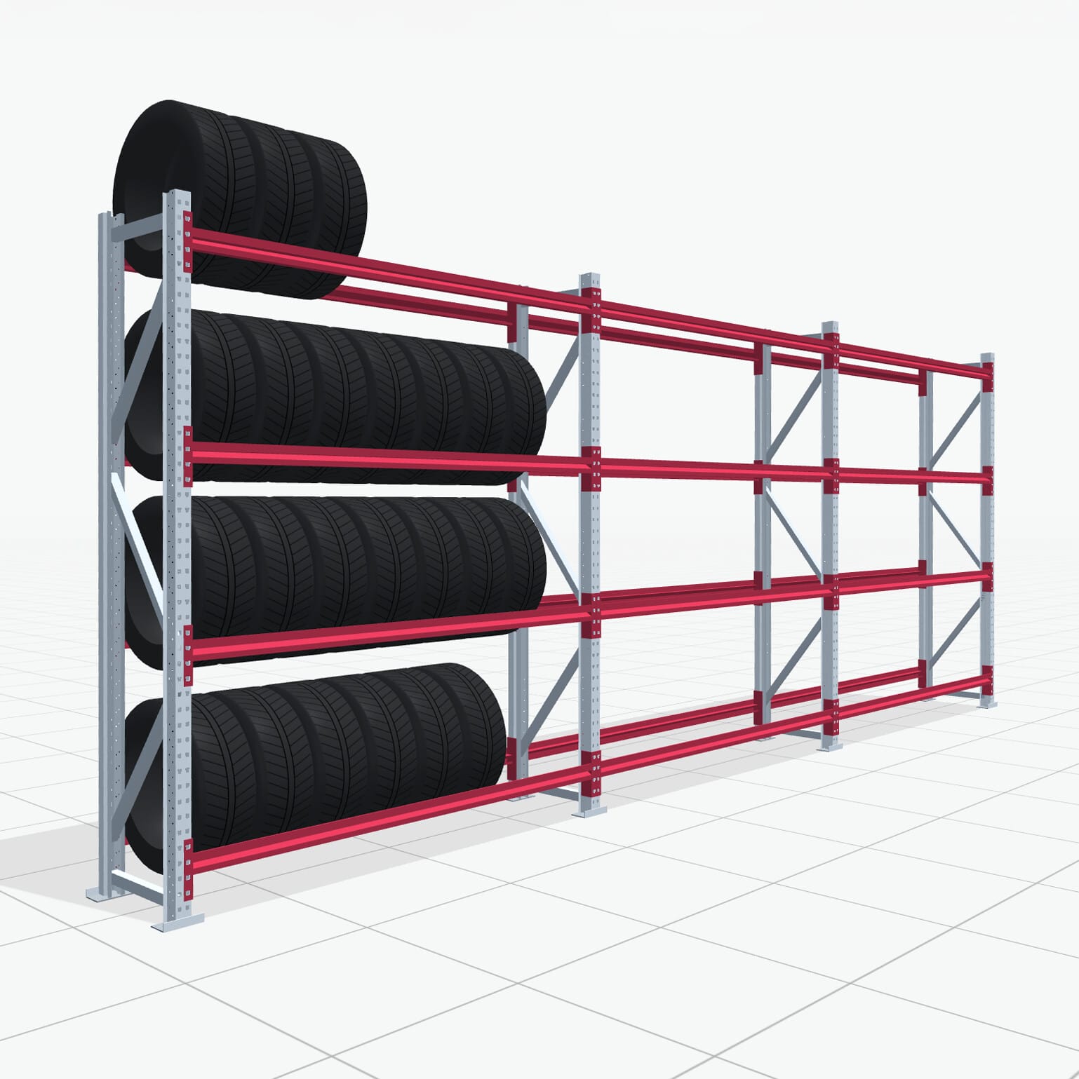 Reifenregale RSX 5000, H: 2.400 mm, B: 6.233 mm mm, T: 500 mm (16 - 18
