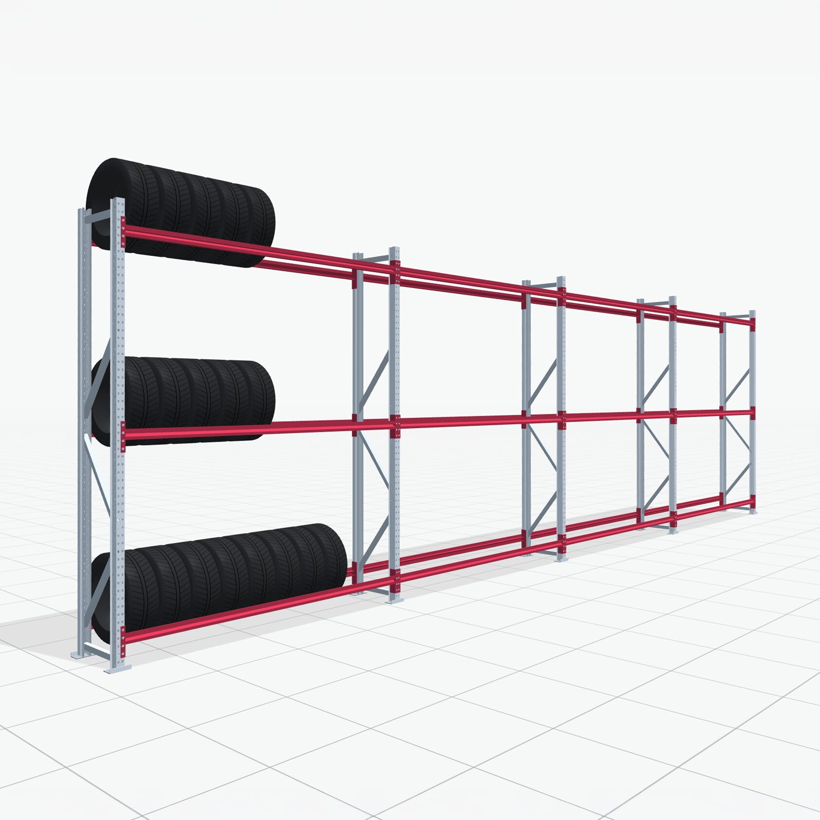 Reifenregale RSX 5000, H: 3.000 mm, B: 10.269 mm mm, T: 500 mm (16 - 18